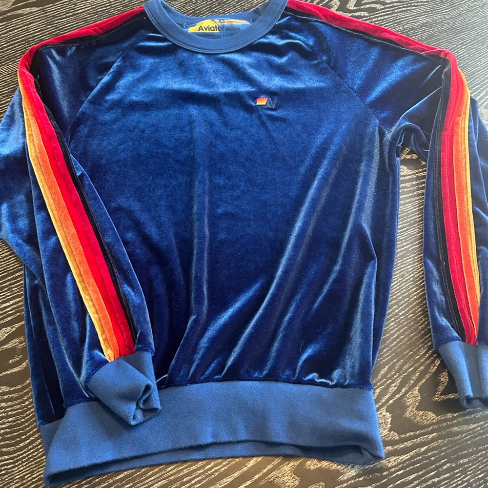 Aviator Nation Velour Rainbow Stripe Sweatshirt - Picture 2 of 9